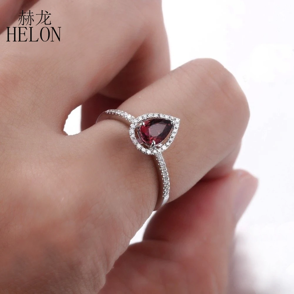 HELON Solid 14 k, белое золото, Классическая груша, огранка 7X5 мм, 0.63ct, турмалин, натуральные бриллианты, обручальное кольцо для женщин, ювелирные украшения