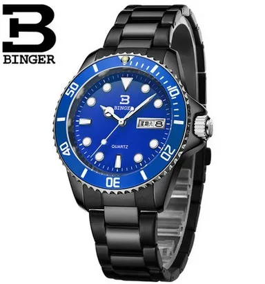 Мужские часы BINGER модные водонепроницаемые со стальным календарем и светящимся