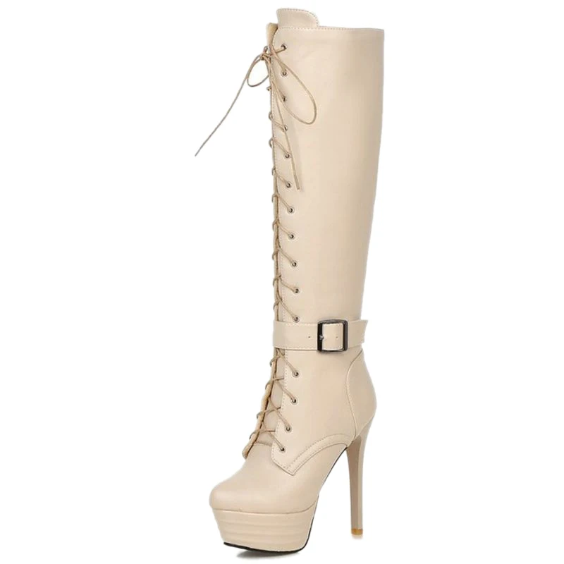 Женские сапоги до колена на шпильке 13 см с круглым носком|Сапоги колена| |