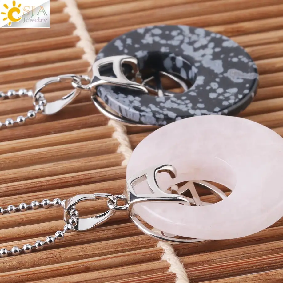 Подвеска CSJA Reiki из натурального камня белая розовая Кварцевая фиолетовая с