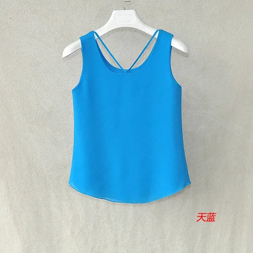 Небесно-голубой Fashion Brand Women Tanks Top Summer Sexy Shirt Camis Plus Size Sleeveless Blouse Double Layer Chiffon Blouses - Цвет: Небесно-голубой