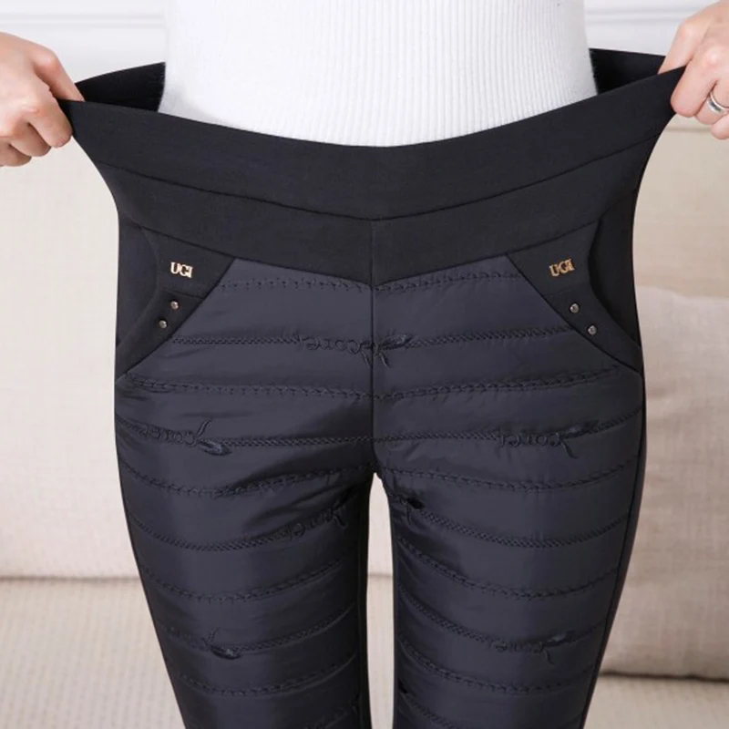 Женские зимние брюки-карандаш с хлопковой подкладкой и высокой талией | Женская