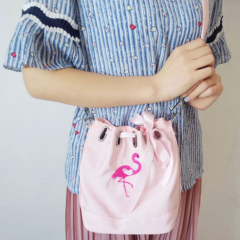 Модная женская Водонепроницаемая нейлоновая мини сумка-ведро с лентой Фламинго