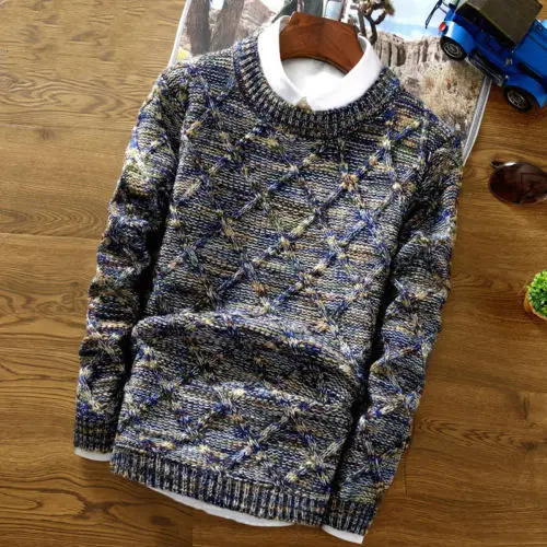 Navy blue Мужской джемпер, зимний толстый вязаный тонкий пуловер, вязанный Топ 200-614 - Цвет: Navy blue