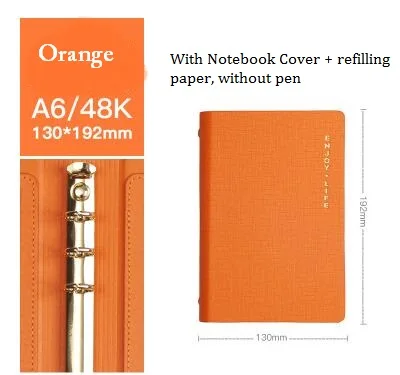 orange without Pen A6 Блокнот с отрывными листами, Kawaii Sprial, сменная бумага, персональные журналы путешественника, планировщик, подарок на день рождения девочки - Цвет: orange without Pen