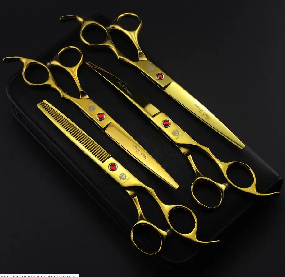 Purple Dragon 7.0 inch Professional Grooming Scissors Set Cutting Thinning Curved Pet Sharp Edge Dog Shears 4pcs/lot | Дом и сад
