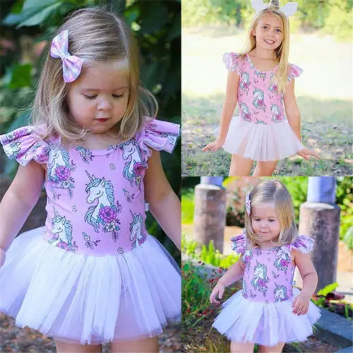 2018 New Fashion Kids Baby Girls Unicorn Tutu Dress Tulle Party Pageant Prom Summer Casual Sundress Clothes | Детская одежда и