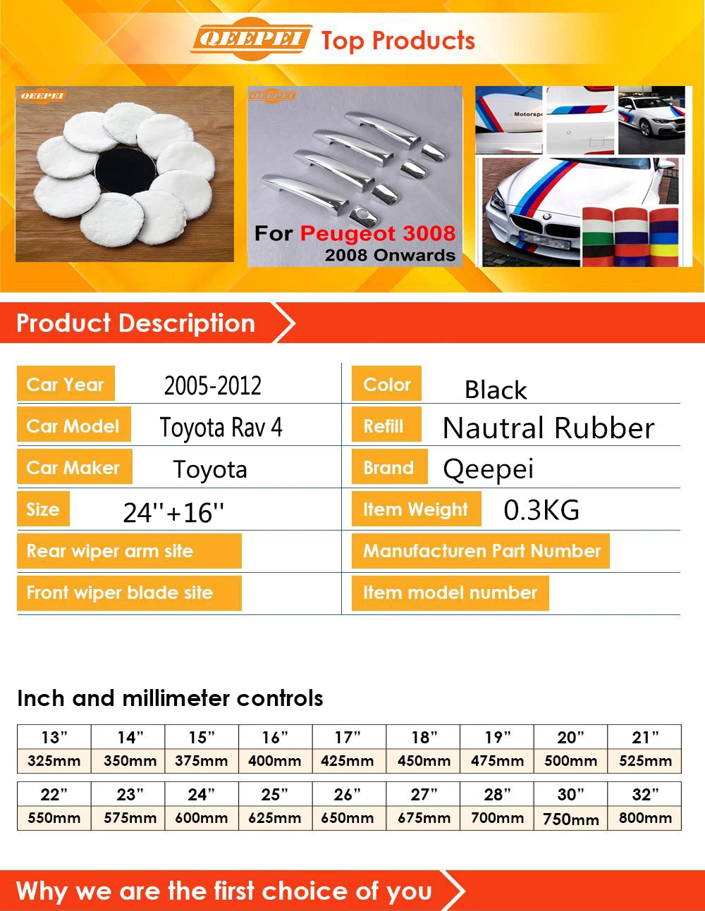 Стеклоочистители qeepei для Toyota Previa Rav 4 2005 2006 2007 2008 2009 2010 2011 2012 стеклоочиститель авто аксессуары