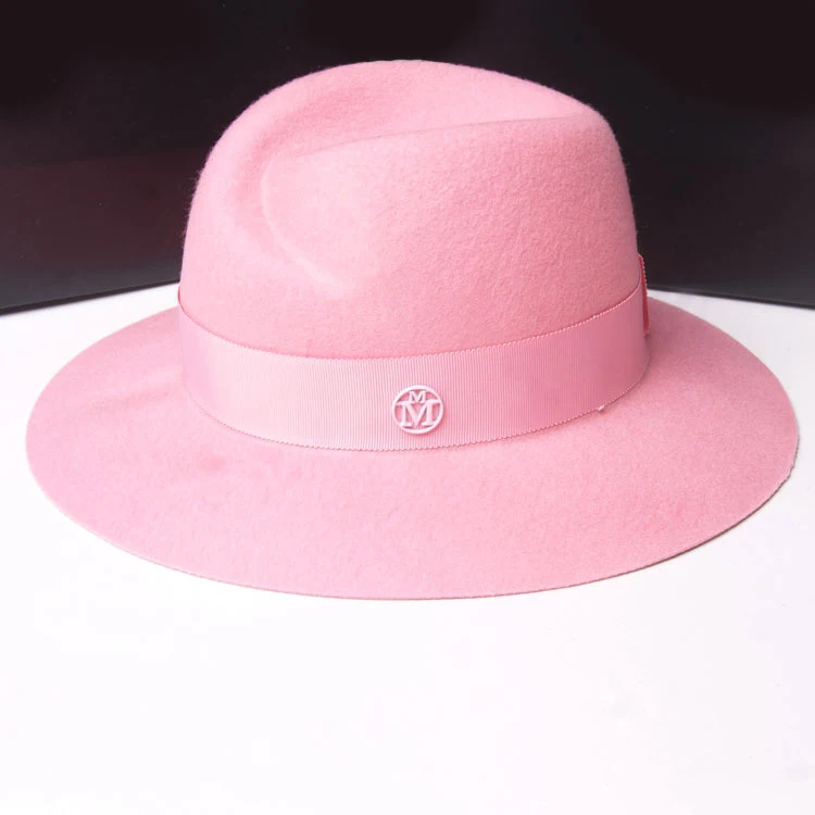 Women Wool Fedora Hat Pink Ribbon Elegant Lady Winter Autumn Wide Brim Woolen Felt Jazz Cap Church Sombrero Chapeu Fedoras A087 |
