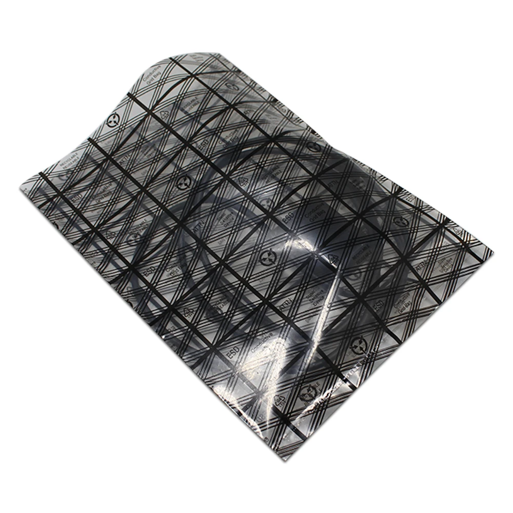 

200Pcs Black Gird Plastic Anti Static Grocery Packaging Bag Open Top Anti-static Electronic Accessories Sundries Storage Pouch