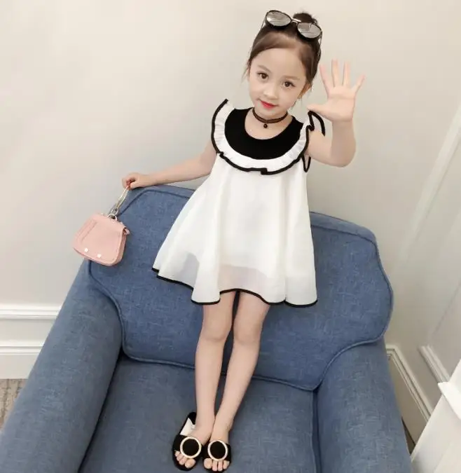2018 summer new girl's sweet splicing A doll vest dress baby girl princess Flying sleeves butterfly | Детская одежда и обувь