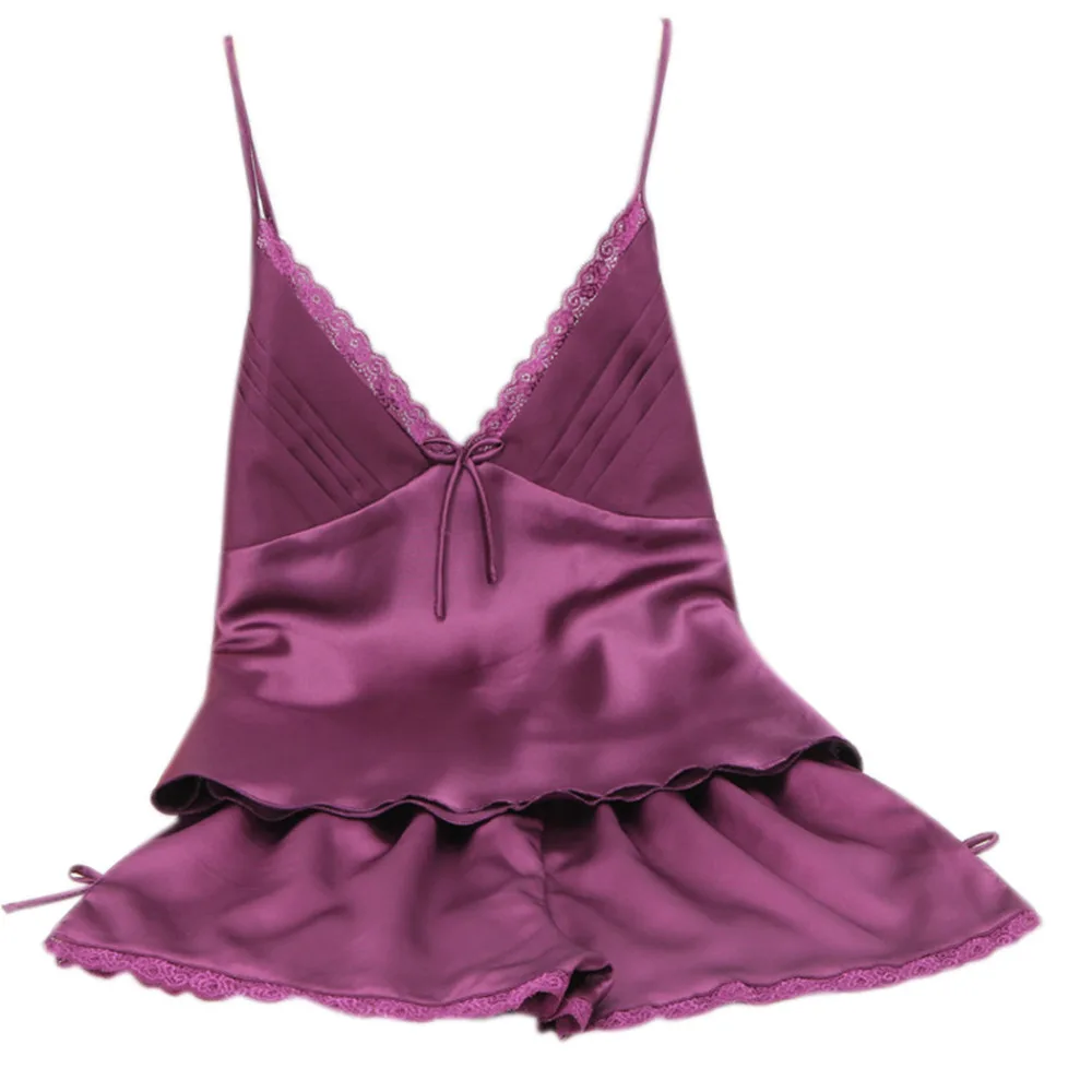 Для женщин женские шелковая сатиновая Пижама комплекты белья 2019 пикантные V шеи