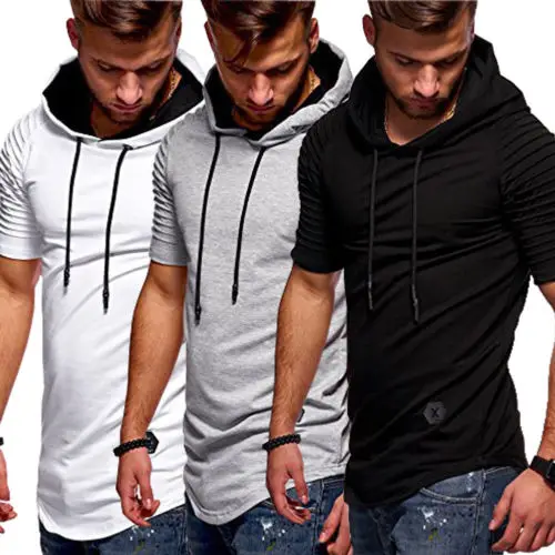 

New 2019 arrival Men Hip-hop Hooded T-shirt Short Sleeve Summer Casual Tops Tees Shirt