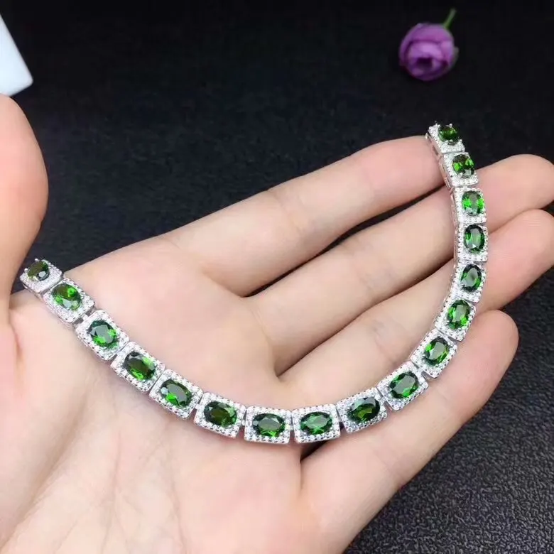 925 silver inlaid natural green diopside bracelet 17p4*6Multiple gems. Deluxe Style Beautiful jewelry. | Украшения и аксессуары