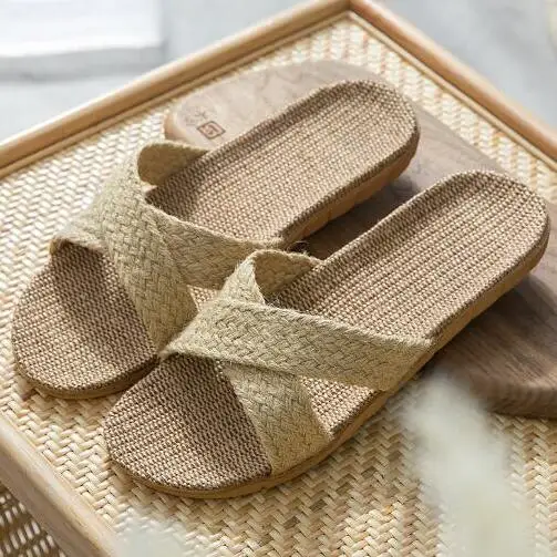 Beige Новинка; мужские летние льняные Вьетнамки; домашние гостиничные комнатные тапочки; мужские черные льняные тапочки с перекрестными ремешками; мужские сандалии на плоской подошве; домашняя обувь - Цвет: Beige
