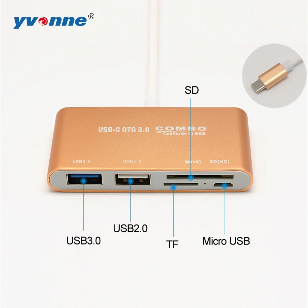 Yvonne Type c OTG 3 0 концентратор картридер USB 1 TYPE C USB3.0HUB + SD/TF для Mini SDHC SD TF MicroSD MINISD|USB-хабы|
