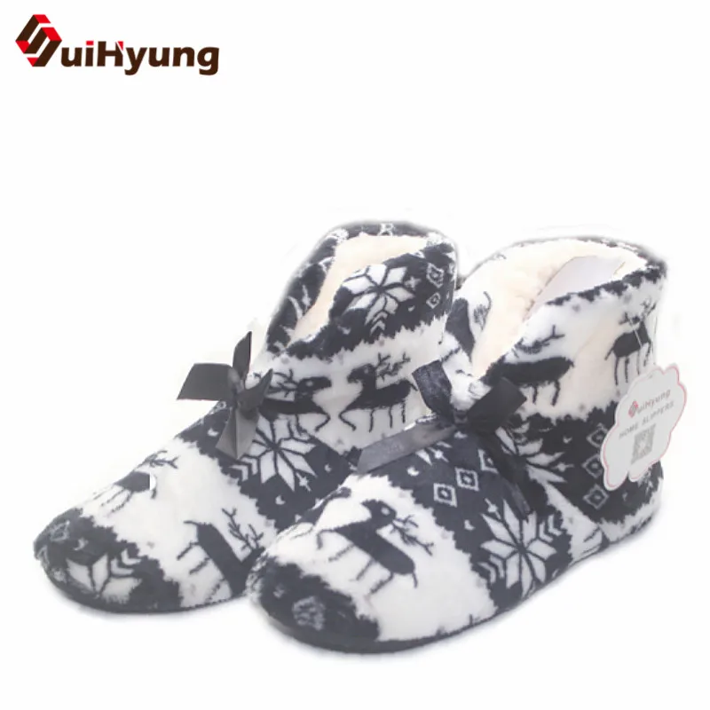 Suihyung/популярные женские домашние тапочки; зимняя теплая Домашняя обувь принты животных; теплая хлопковая обувь из флока; плюшевые тапочки для спальни
