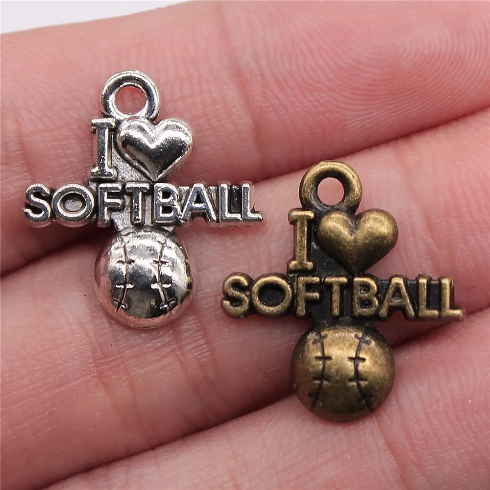 WYSIWYG 5 шт. 20x19 мм Шарм I Love Softball мяч для Софтбола шармы 2 цвета | Украшения и