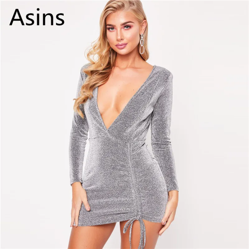 Платье женское демисезонное однотонное с v образным вырезом и длинным