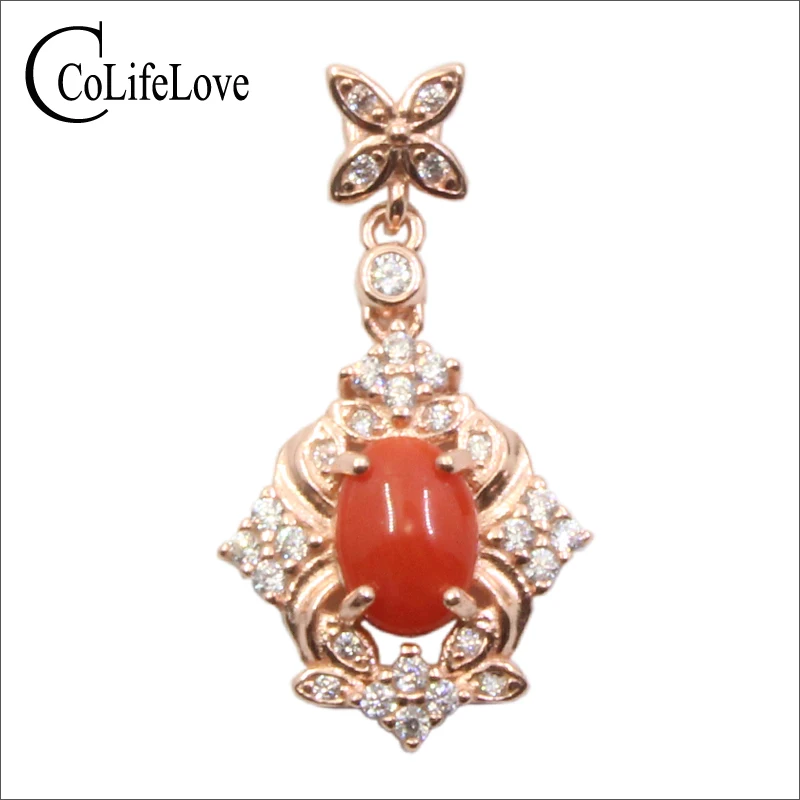 

CoLife Jewelry Vintage Precious Coral Necklace Pendant for Party Natural Italy Red Coral Pendant Solid 925 Silver Coral Jewelry