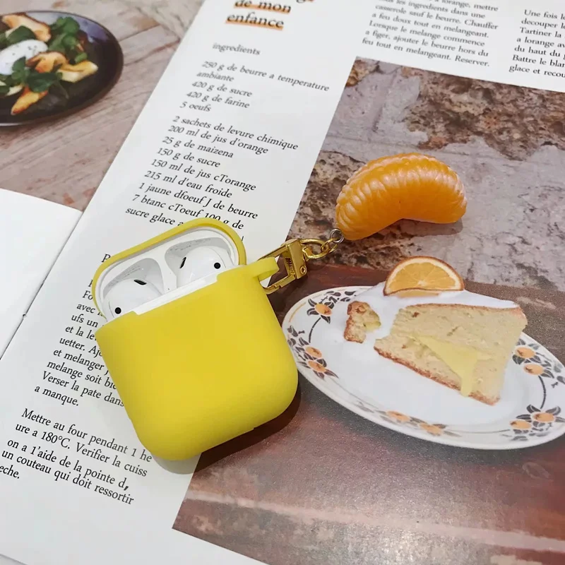 Для Airpods 2 Чехол милый оранжевый клубника Мягкий силиконовый чехол для защитный