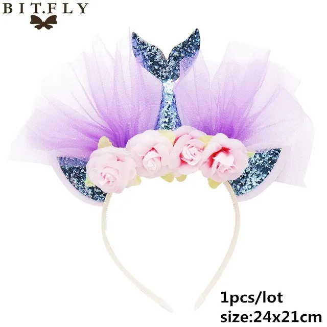 Mermaid headband E BIT. FLY Русалка Вечерние одноразовые бумажные стаканчики тарелки соломы вилки ложки Русалка День Рождения украшения Детские принадлежности - Цвет: Mermaid headband E