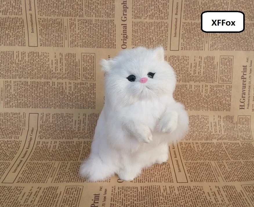 

cute real life white cat model plastic&furs simulation naughty lucky cat doll gift about 21x14cm xf1312
