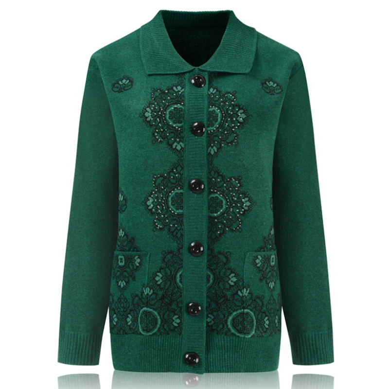 Трикотажный кардиган для женщин среднего возраста свитер пальто 2020 осень