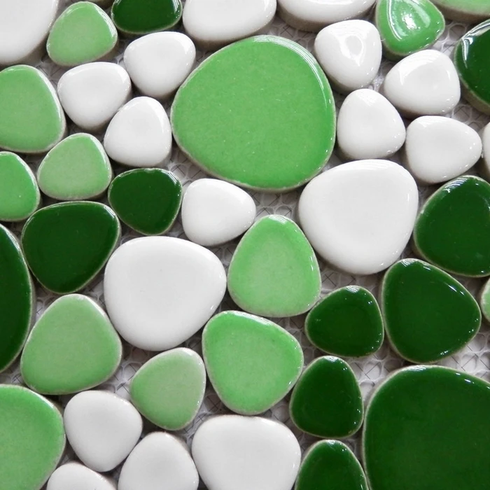 Керамическая мозаичная плитка для пола разноцветная зеленая белого цвета с