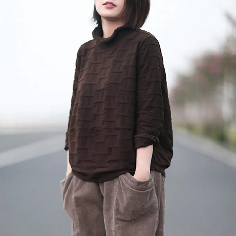 Mferlier Women Blouses Turtleneck Long Sleeve Solid Black Loose Casual 2018 New Thick Slim Cotton Ladies Winter |