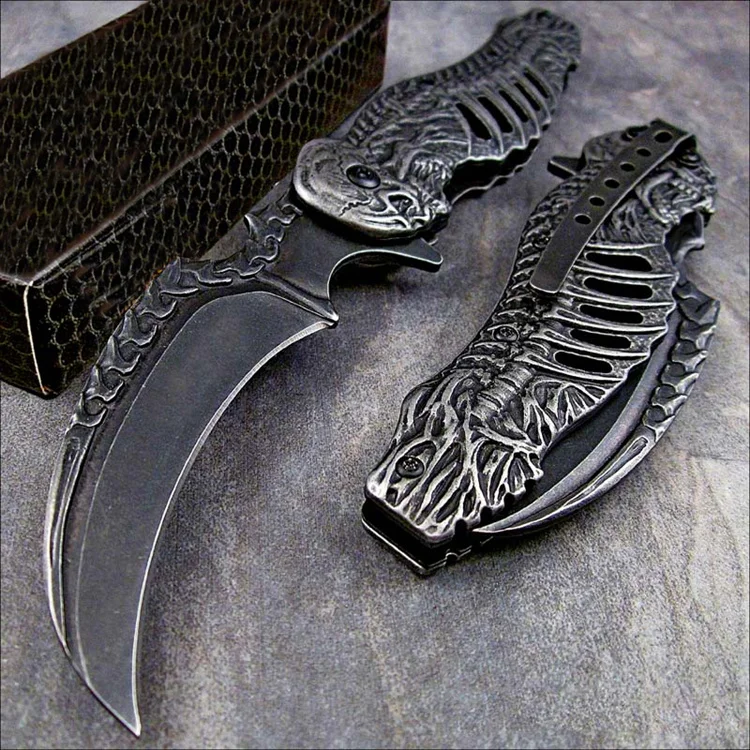 Высокое качество Stonewash складное лезвие Тактический нож череп смерти выгравировать Тактический Кемпинг Охота карамбит коготь коллекция подарки