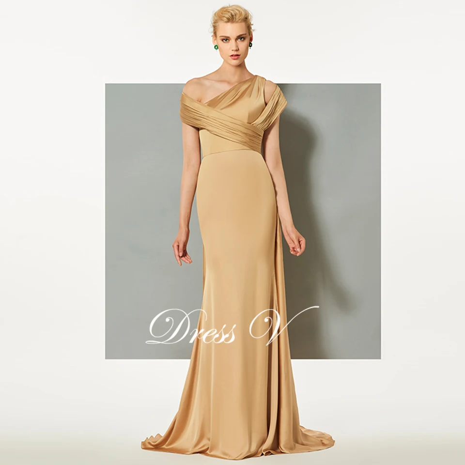 Dressv абрикосовое желтое длинное вечернее платье на одно плечо Ватто Поезд Русалка свадебное вечернее платье труба вечернее платье es