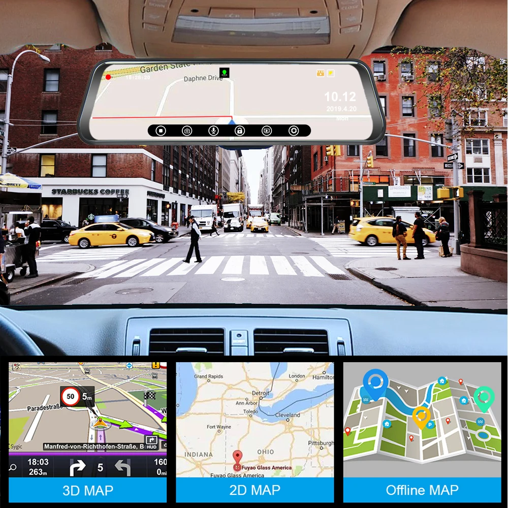 Автомобильный видеорегистратор 10 дюймов 4G Android ADAS GPS с двумя объективами HD 1080P Wi Fi