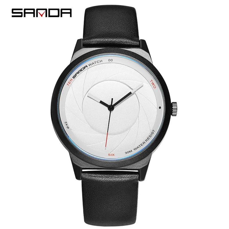

SANDA 1008 New Fashion Men/Women/Couple Watch Quartz Wristwatches Genuine Leather Strap Watches 30M Waterproof Relogio Masculino