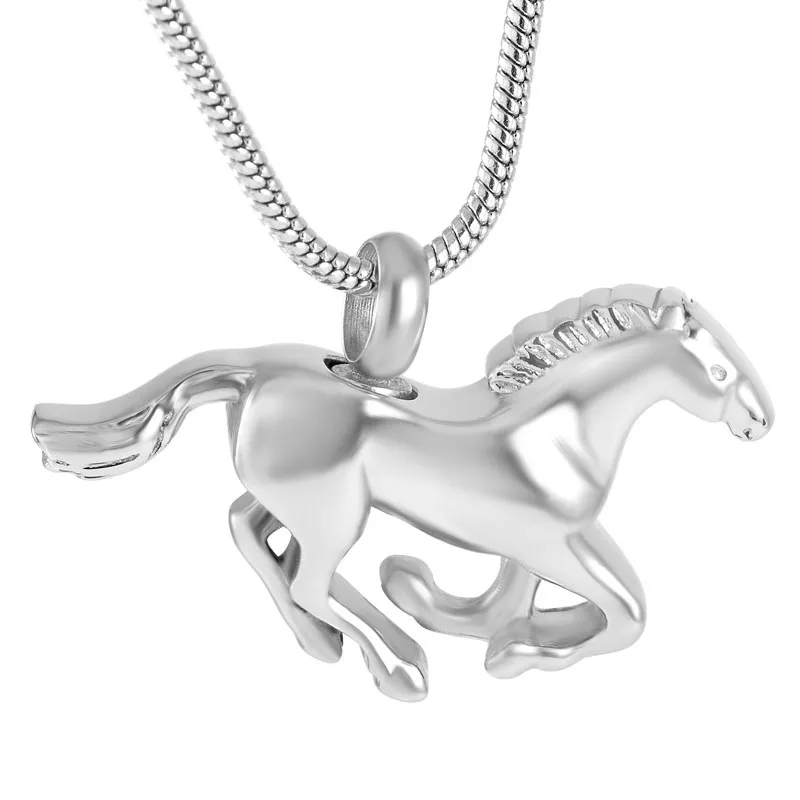 

IJD8669 Four Colored Shiny Polished Stainless Steel Running horse Cremation Pendant Ashes Holder Keeosake Memorial Urn Necklace