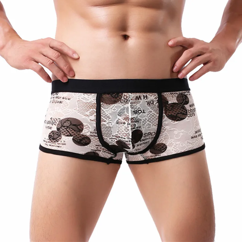 Трусы боксеры мужские сетчатые брендовые Дышащие Короткие шорты пикантное