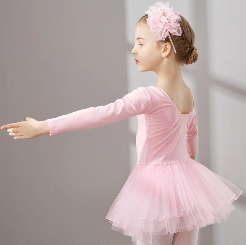 Sakura Pink Балет Чесаный хлопок балетное платье пачка балетки для девочек Дети Высокое качество тюль с длинным рукавом для танцев гимнастическое трико - Цвет: Sakura Pink