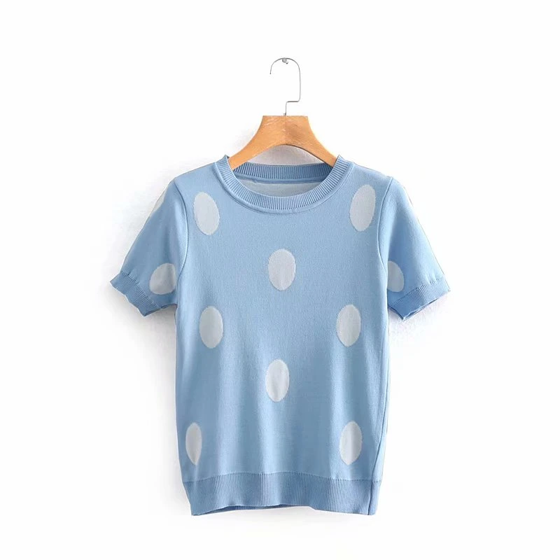 LUNDUNSHIJIA High Quality Short Sleeve Knitting Sweaters For Women 2019 Autumn Slim Pullover Top Circle Dots Female Sweater | Женская