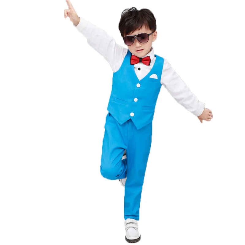 Flower Boys Formal Tuxedo Vest+ Pants 2Pcs Clothing Set Children Wedding Birthday Gift Dress Kids Piano Show Performance Costume | Детская