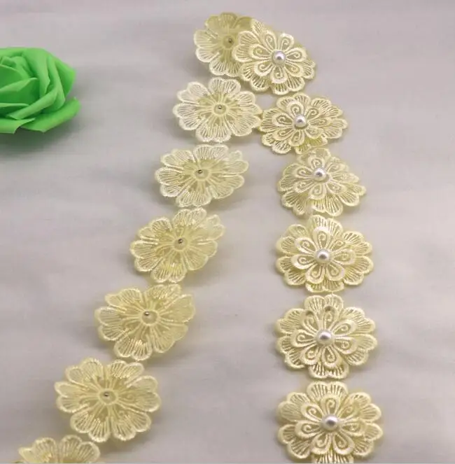 91cm yellow H656 5 см жемчужный цветок DIY растворимые Свадебные Кружева отделка Вязание вышитые ручной работы Лоскутные Ленточные швейные принадлежности ремесло - Цвет: 91cm yellow