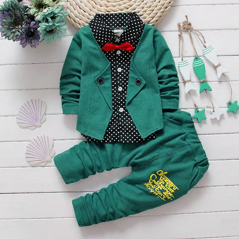 Baby Boys Casual Clothing Sets Kids Button Letter Bow Suit Children jacket +pants 2 pcs clothing set |
