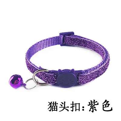 Фиолетовый BlingBling ошейник для кошек, модный ошейник для щенков, маленьких собак, кошек, безопасный ошейник с разъемной пряжкой, красный, розовый, синий, зеленый, фиолетовый, оранжевый - Цвет: Фиолетовый