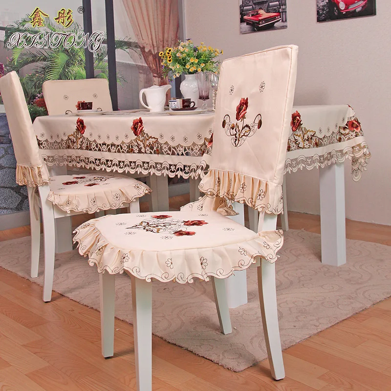 Скатерть из атласной ткани элегантная Толстая ажурная Цветочная вышивка декор