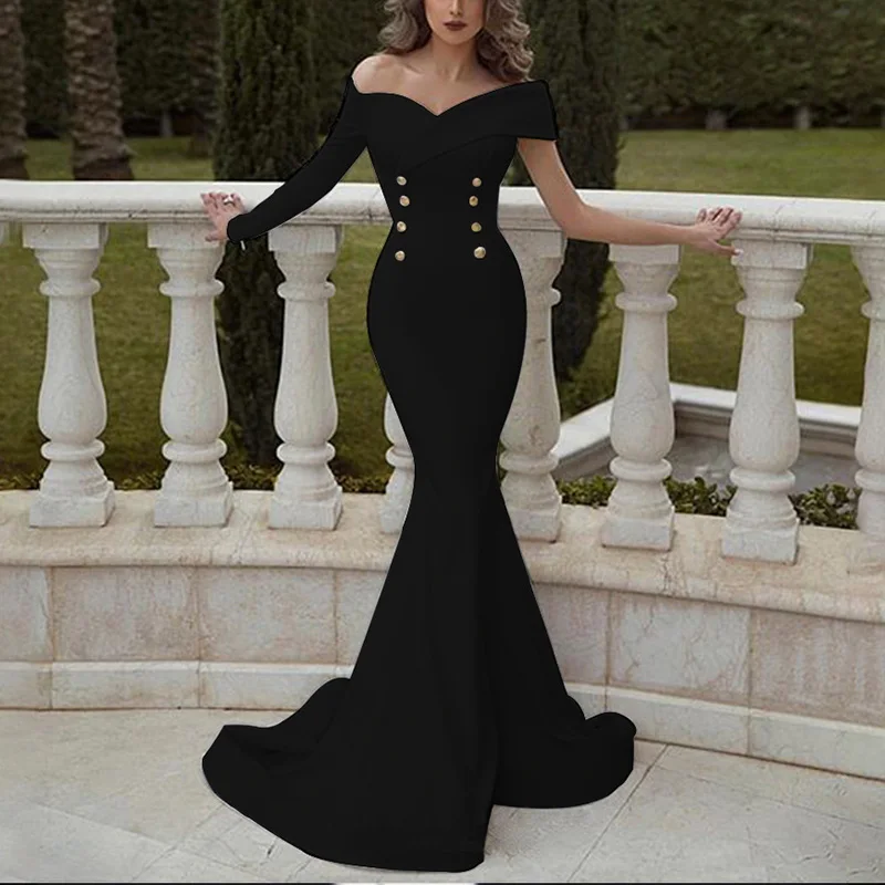 Женское платье Формальное с длинным рукавом тонкое вечернее открытыми плечами