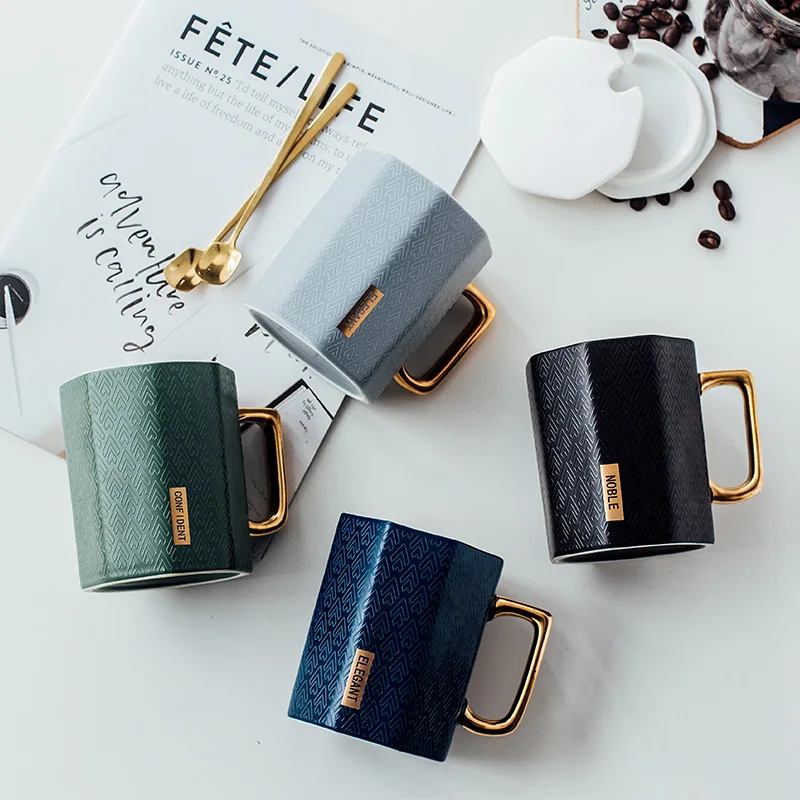 Japanese simple ceramics Mark Cup INS Women's Creative Office Couple coffee cups Home water mug with cover spoon