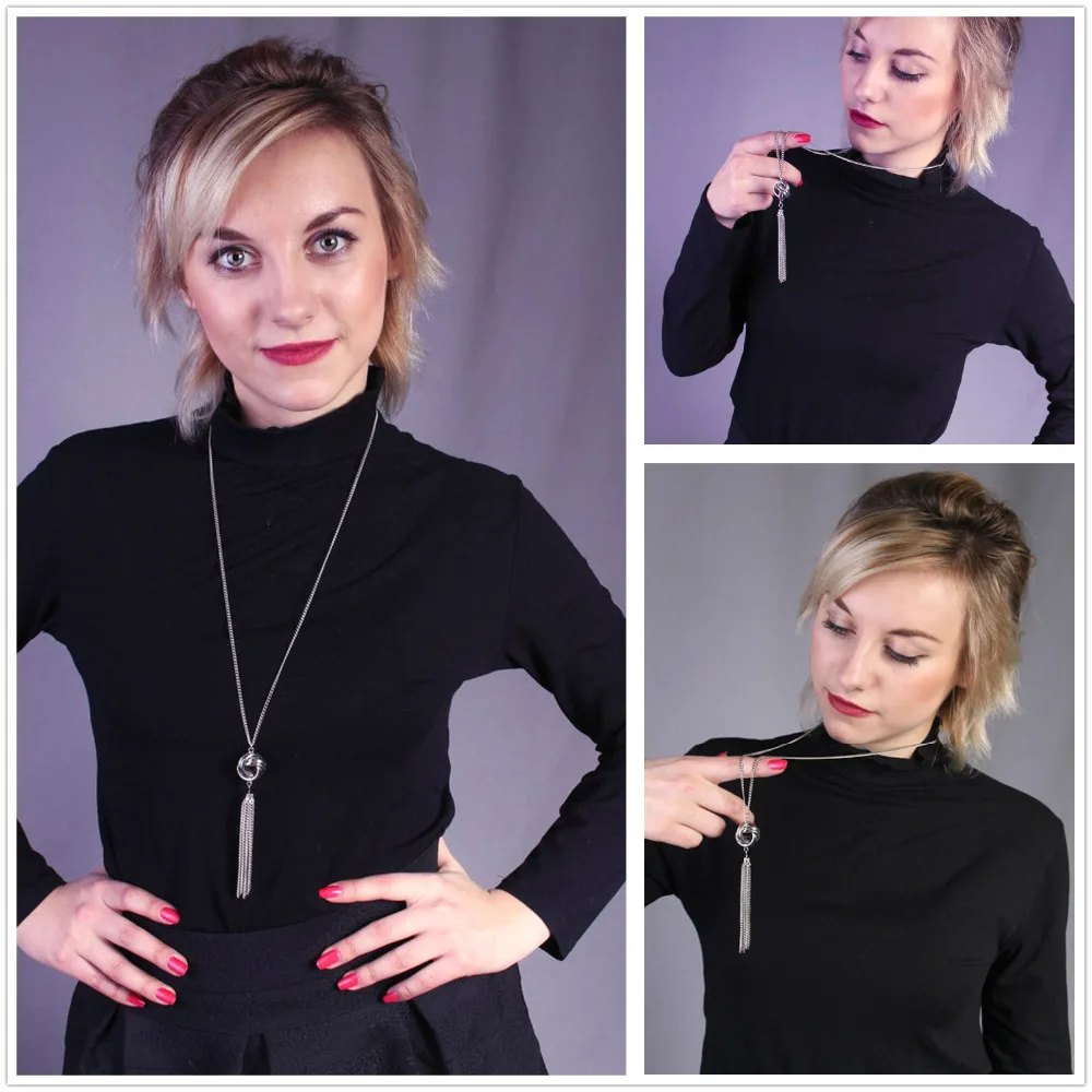 Onnea длинное серебристое ожерелье с милым узлом и кисточкой модная цепочка для