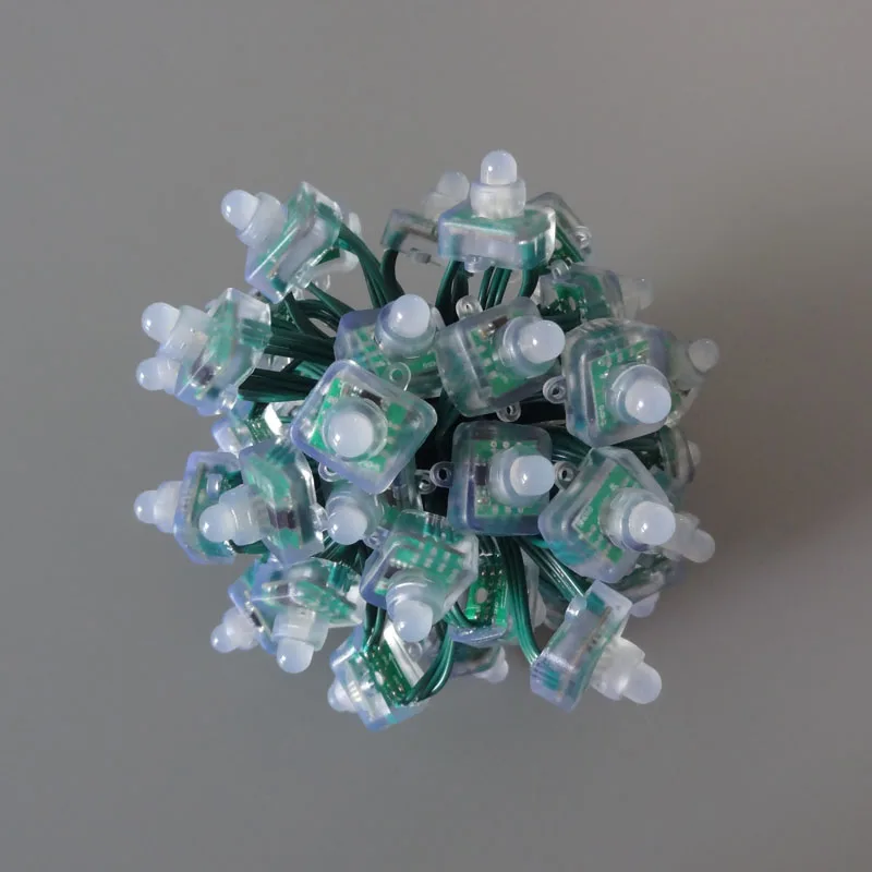 100pcs/lot DC5V addressable 12mm WS2811 led smart pixel node light RGB full color lightall GREEN 20AWG wire waterproof IP68 |