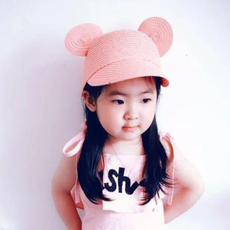 Детская соломенная шляпа с большими ушами и изображением Микки летняя пляжная