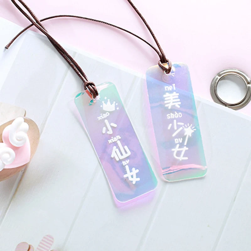 Лазерные блестящие закладки маленькая фея Kawaii прозрачный ПВХ Bookmarks для книг