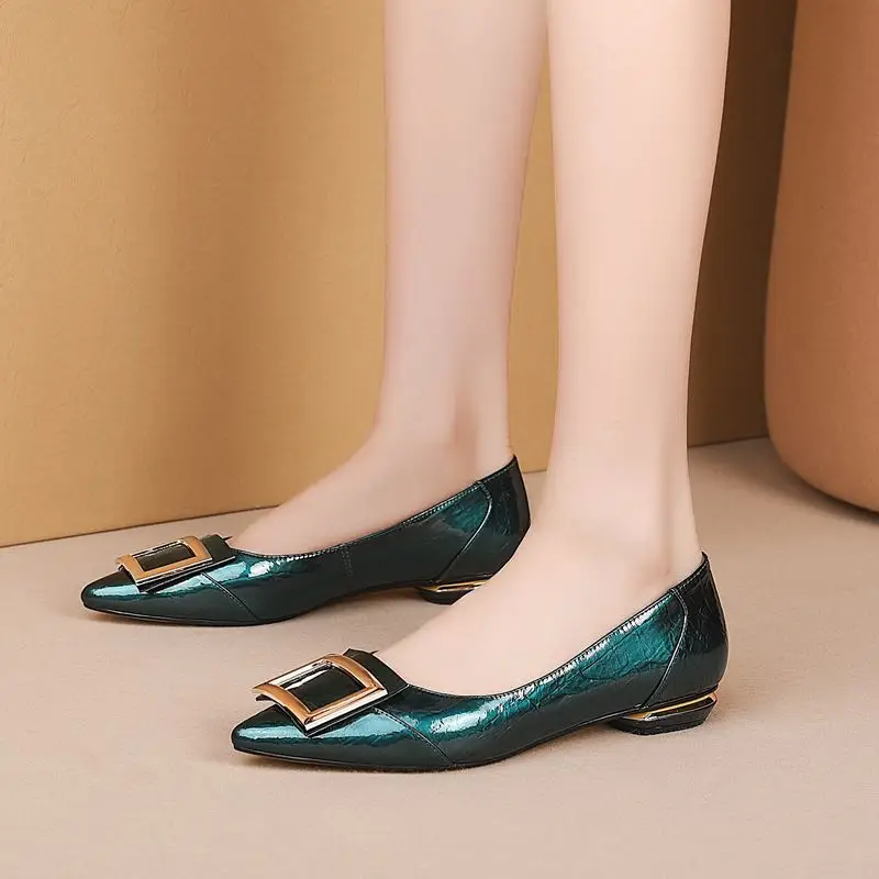 ALLBITEFO full genuine leather low-heeled comfortable office ladies shoes high quality women heels party women shoes size:33-43